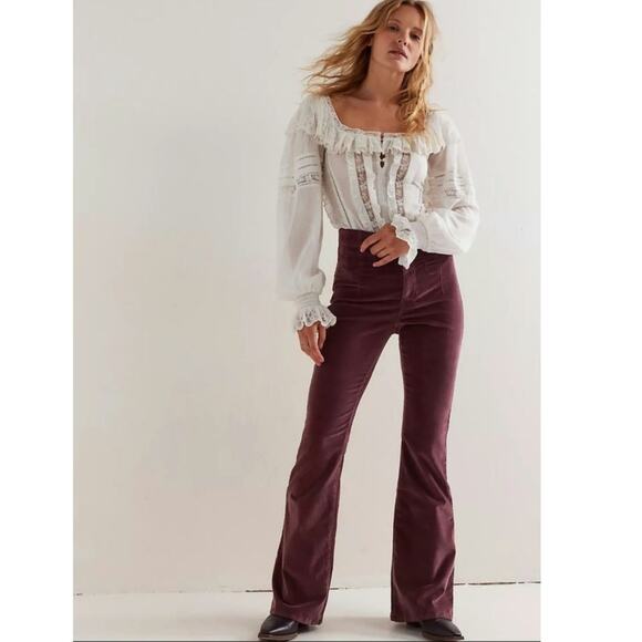 Free People Pants - New FREE PEOPLE We The Free Jayde Cord Flare Jeans $98 SIZE 32 SHORT Brown